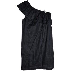 J. Crew Factory Black One Shoulder‎ Ruffle Linen Cotton Dress Size XS